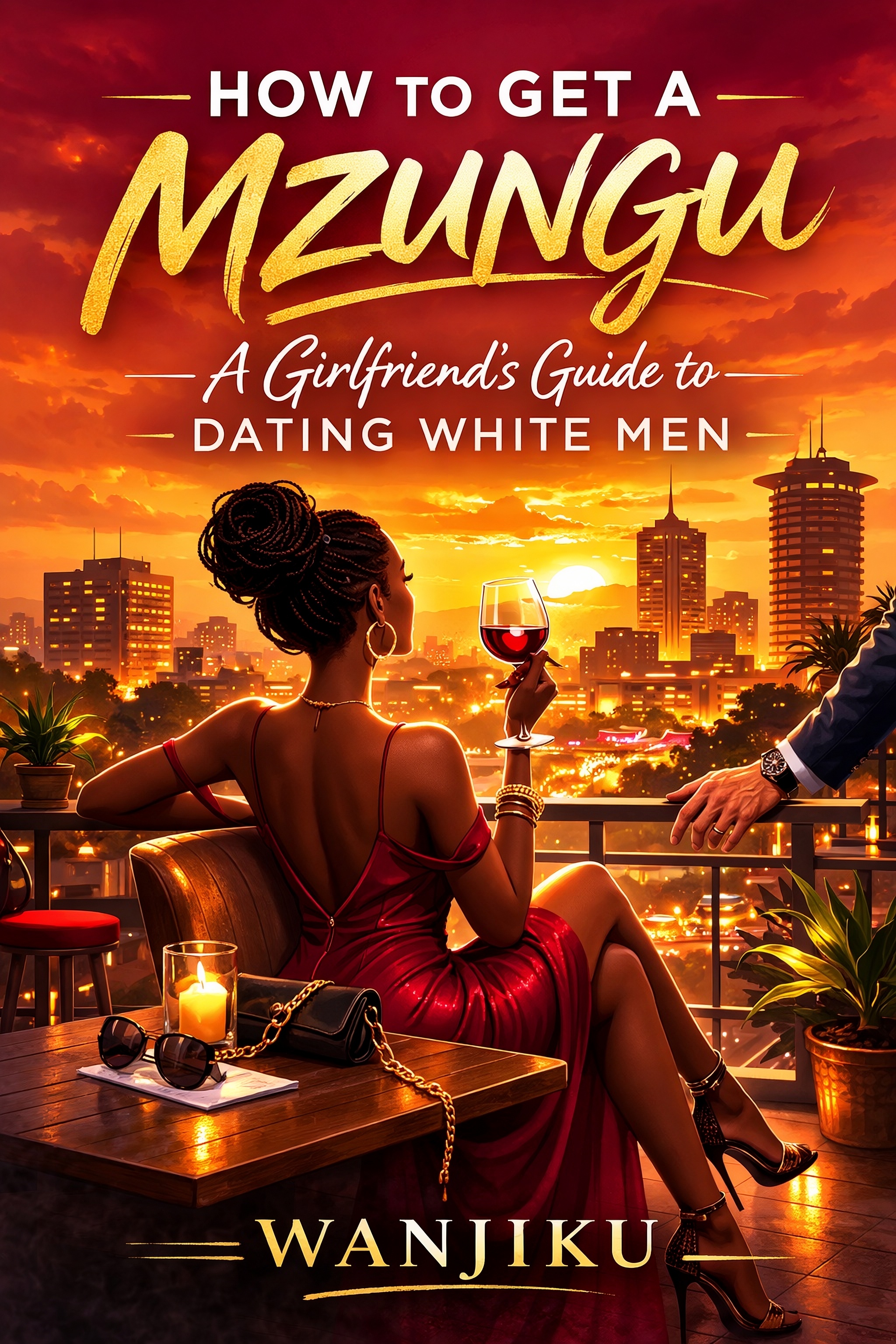 How to Get a Mzungu — book cover showing a woman on a Nairobi rooftop at sunset